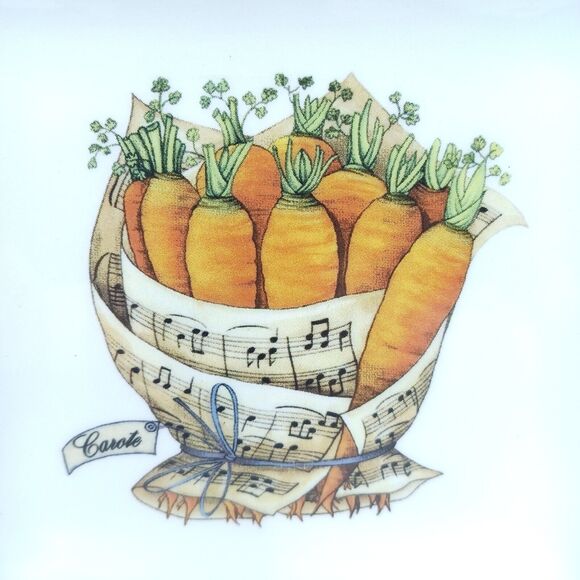 Set/3 Veggie Notes 7.5" Appetizer Plates Carrot Asparagus Onion Made in Italy - Picture 3 of 10